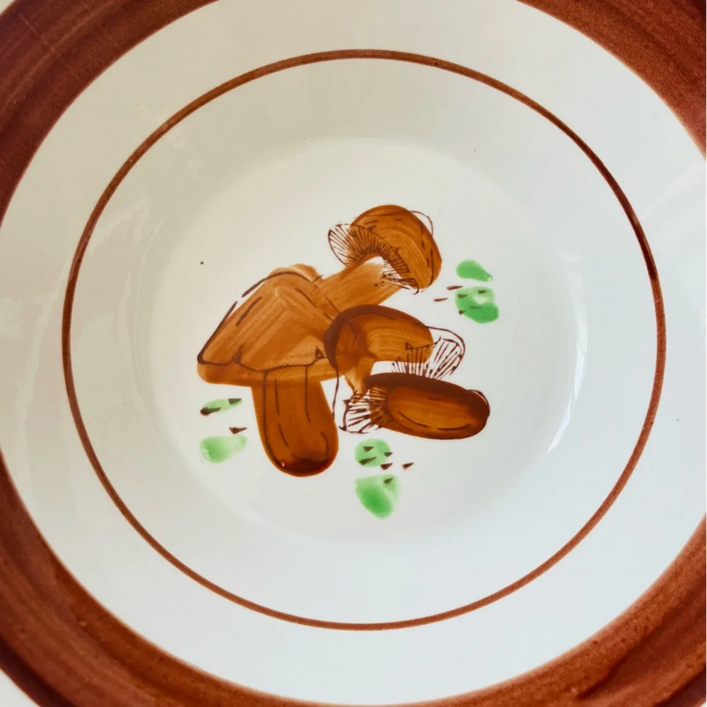 Vintage 70’s Large Mushroom Ironstone Vegetable or Serving Bowl Made in Korea